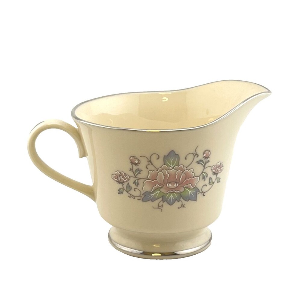 Vtg LENOX China Creamer Sauce Cup Charleston Floral Platinum Trim USA Grannycore